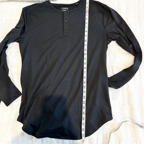 Men’s Cuts Elongated Large Long Sleeve Black Henley T Shirt Top Pyca Pro - Picture 9 of 9